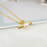 S925 Silver Angel Wing Pendant Pearl Necklace Sweet DIY Silver Jewelry