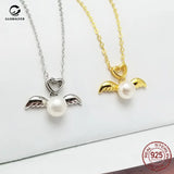 S925 Silver Angel Wing Pendant Pearl Necklace Sweet DIY Silver Jewelry