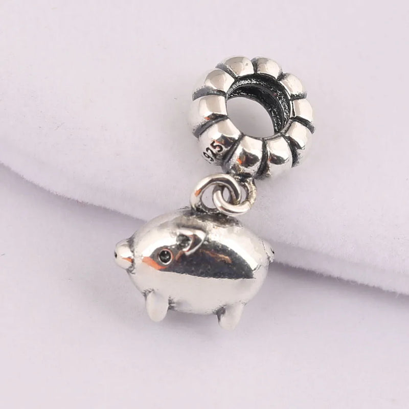 S925 Silver Zodiac Pig Dangle Pendant Bead Charm for Bracelet DIY