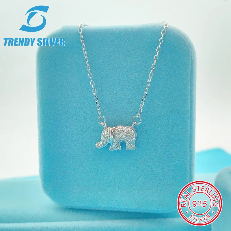 S925 Silver Baby Elephant Necklace Micro Inlaid Sweet Elephant Pendant