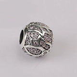 S925 Silver Bead Charm Leaves Flower Pink CZ Lady Bracelet Bangle DIY