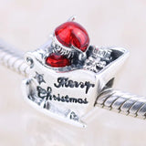 S925 Silver Red Enamel Santa Merry Christmas Bead Charm