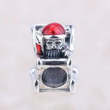 S925 Silver Red Enamel Santa Merry Christmas Bead Charm