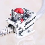 S925 Silver Red Enamel Santa Merry Christmas Bead Charm