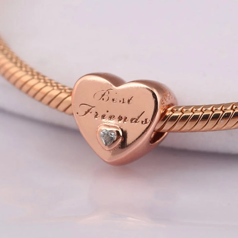 S925 Silver Bead Charm for Lady Bangle Bracelet - Rose Colour