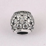 S925 Silver Bead Charm for Bangle Bracelet Clear CZ Women DIY Jewelry