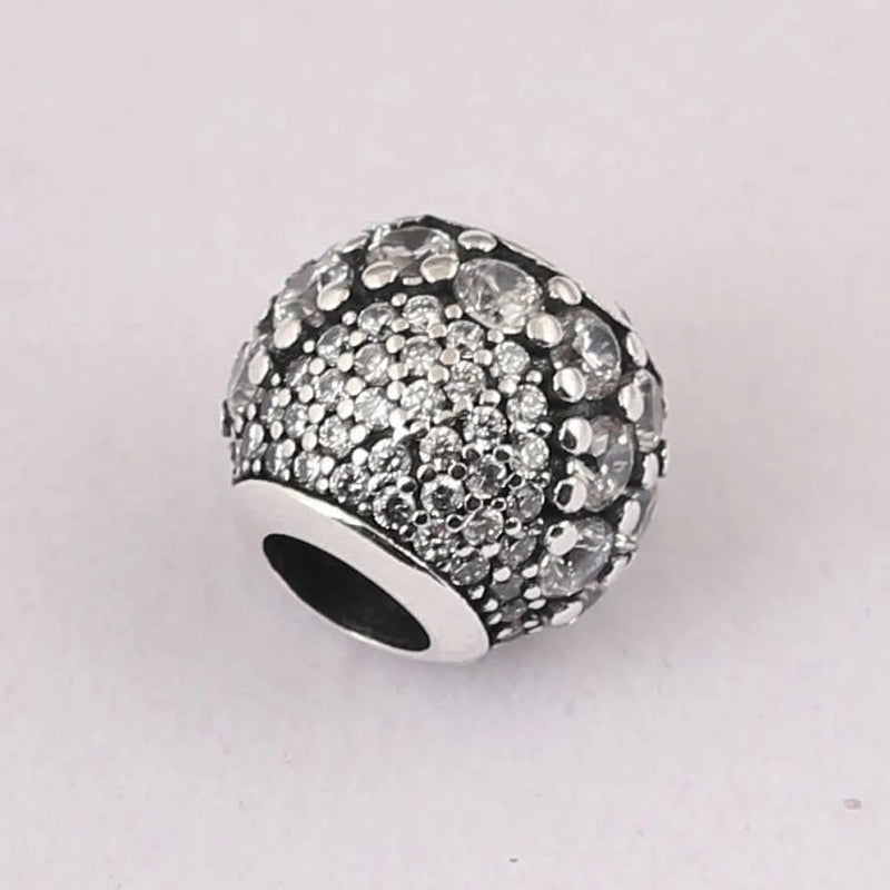 S925 Silver Bead Charm for Bangle Bracelet Clear CZ Women DIY Jewelry