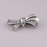 925 Silver Bow Charm Bracelet Bangle CZ Pave Crystal DIY Jewelry