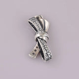 925 Silver Bow Charm Bracelet Bangle CZ Pave Crystal DIY Jewelry