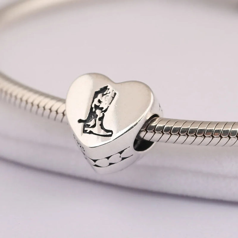 S925 Silver Bead Charm for Women Bangle Bracelet Boots Love Heart Shape DIY