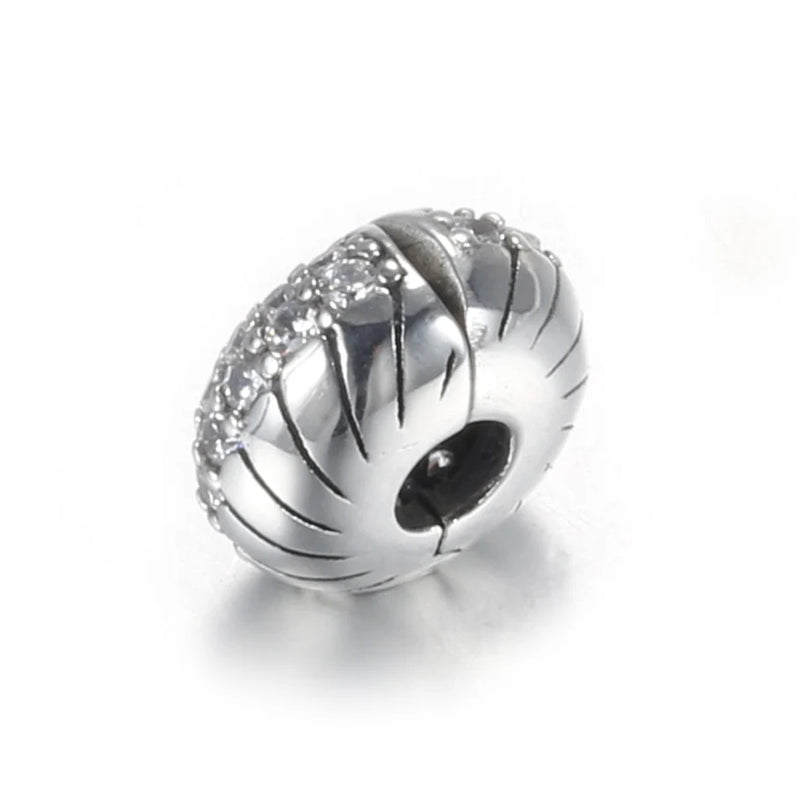 S925 Silver Snake Clip Stoppers Crystal Charm for Bracelet Bangle CZ