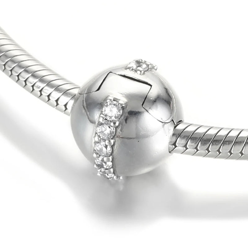 S925 Silver Bead DIY Jewelry Sparkling Line Clip Stopper Charm