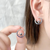 S925 Silver Star Earrings CZ Asymmetry Earrings Women Jewelry Birthday Gift