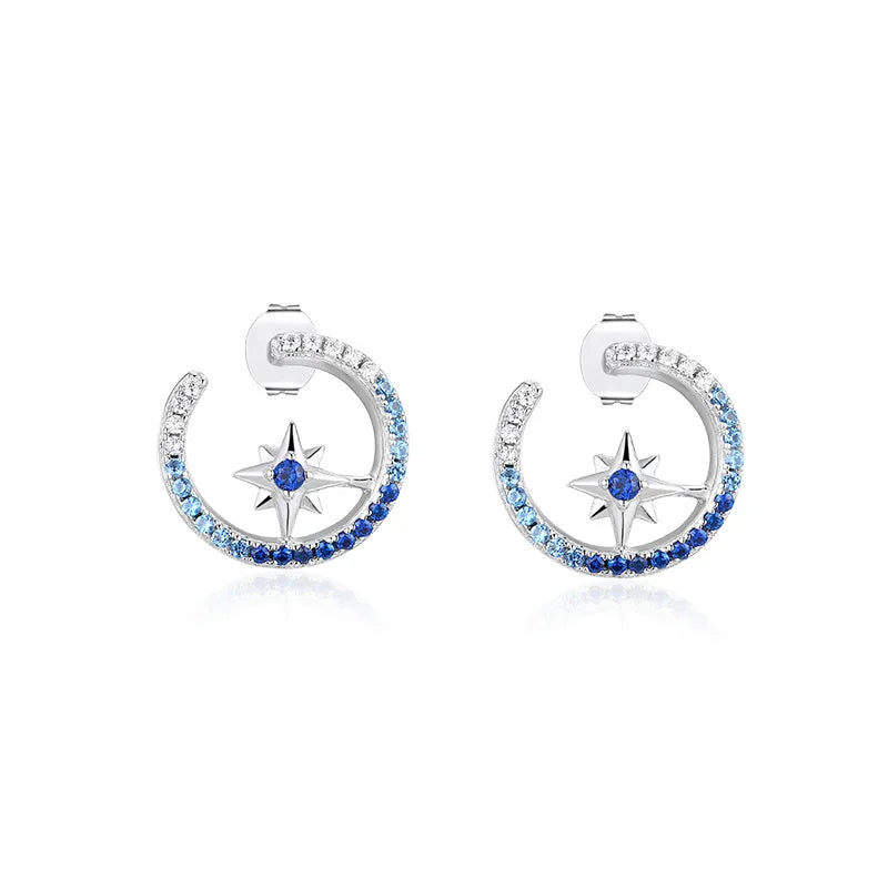 S925 Silver Star Earrings CZ Asymmetry Earrings Women Jewelry Birthday Gift