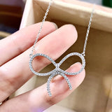 S925 Silver Bowknot Necklace Full Diamond Collar Chain Women