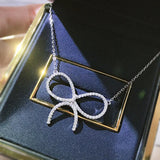 S925 Silver Bowknot Necklace Full Diamond Collar Chain Women