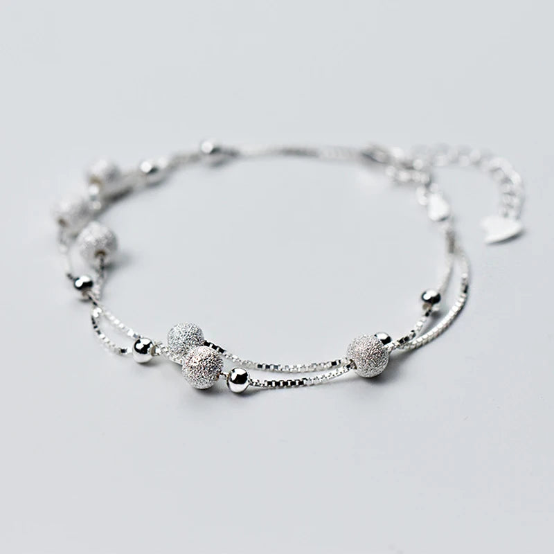 S925 Silver Bracelet Double Layer Beads Charms