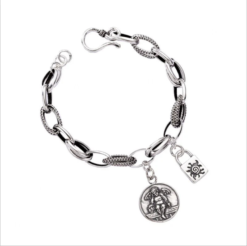 S925 Silver Men's Angel Wing Chain Bracelet
