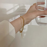 S925 Silver Bracelet for Women Korea Geometry Layer Chain