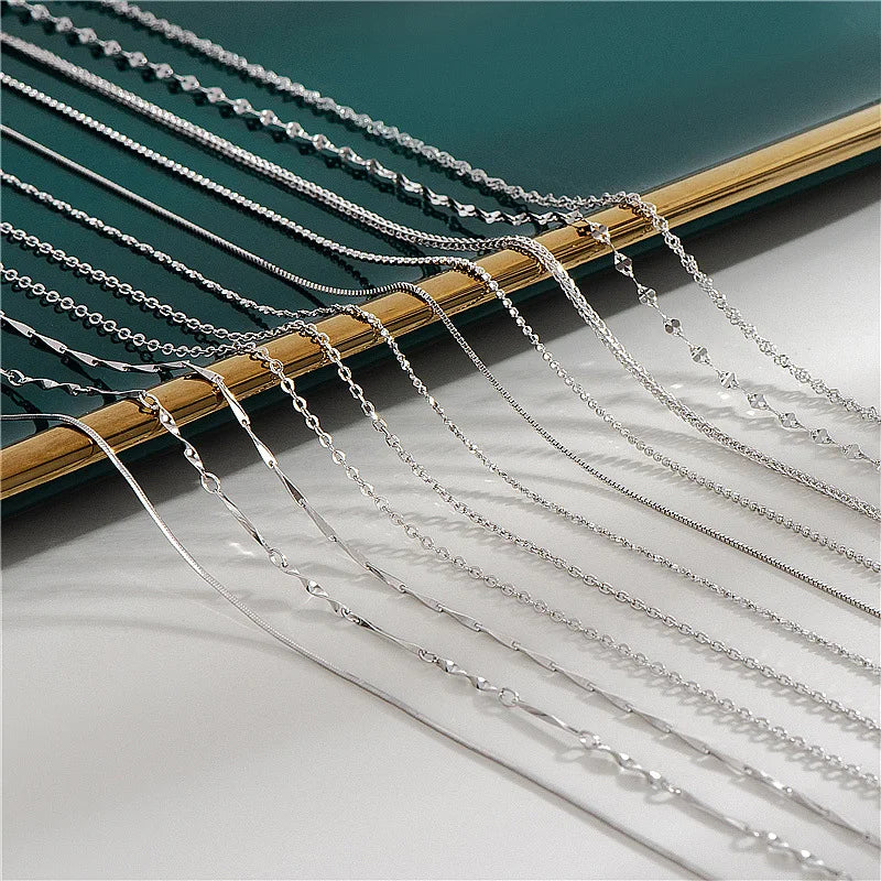 S925 Silver Chain Cross Water Wave Box Snake Bone Baby's Breath Necklace