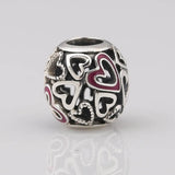S925 Silver Hearts Bead for Women Bracelets DIY Jewelry Red Enamel