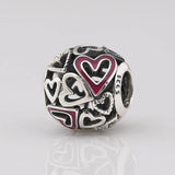 S925 Silver Hearts Bead for Women Bracelets DIY Jewelry Red Enamel