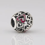 S925 Silver Hearts Bead for Women Bracelets DIY Jewelry Red Enamel