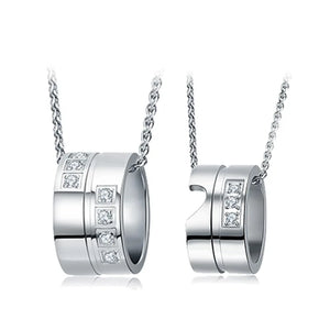 S925 Silver Choker Circles Heart Pendant Necklace for Girl Lady