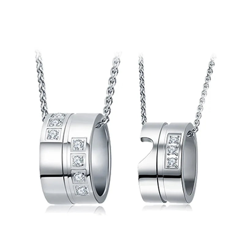 S925 Silver Choker Circles Heart Pendant Necklace for Girl Lady