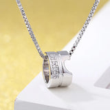 S925 Silver Choker Circles Heart Pendant Necklace for Girl Lady