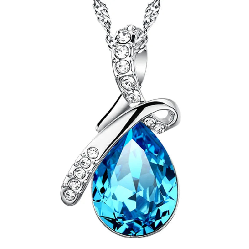 S925 Silver Choker Droplet Angel Teardrop Pendant Necklace for Women