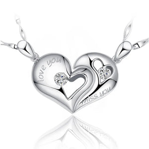 S925 Silver Heart Couple Pendant Choker Necklace for Women
