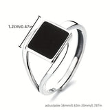 S925 Silver Square Epoxy Adjustable Ring Unisex Gift