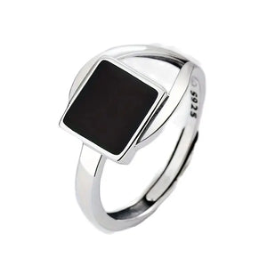 S925 Silver Square Epoxy Adjustable Ring Unisex Gift