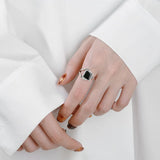 S925 Silver Square Epoxy Adjustable Ring Unisex Gift