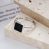 S925 Silver Square Epoxy Adjustable Ring Unisex Gift