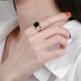 S925 Silver Square Epoxy Adjustable Ring Unisex Gift