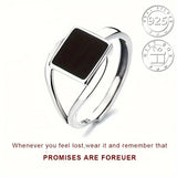 S925 Silver Square Epoxy Adjustable Ring Unisex Gift