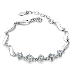 S925 Silver Clear Girl Couples Bracelet Bangle Wedding Birthday Gift