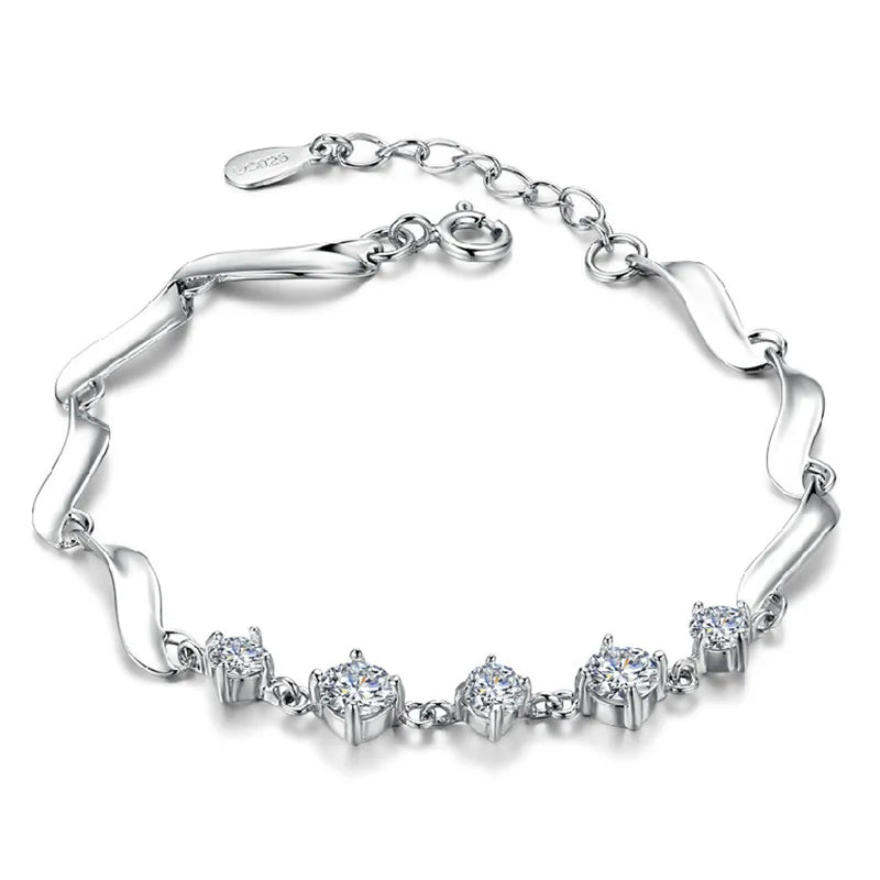 S925 Silver Clear Girl Couples Bracelet Bangle Wedding Birthday Gift