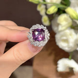 S925 Silver Amethyst Ring Princess Cut Zircon Wedding Ring