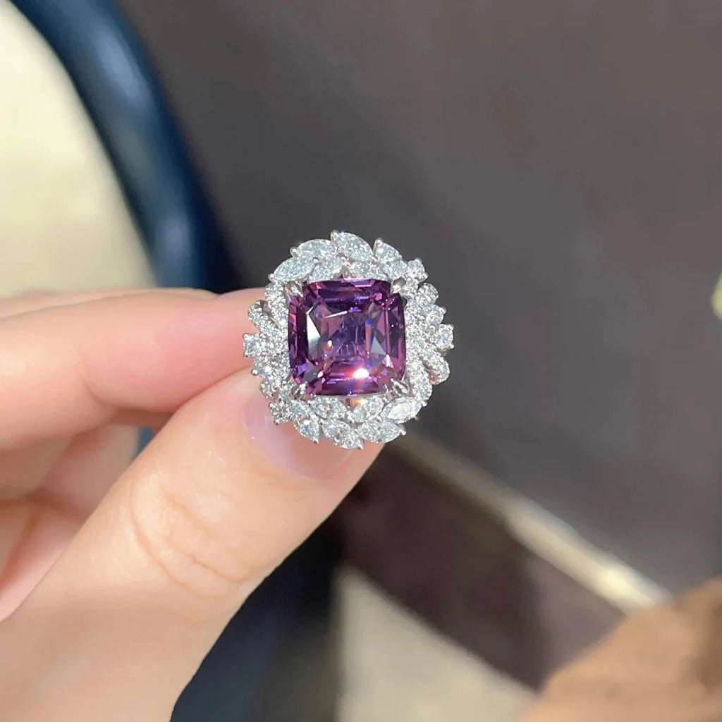 S925 Silver Amethyst Ring Princess Cut Zircon Wedding Ring