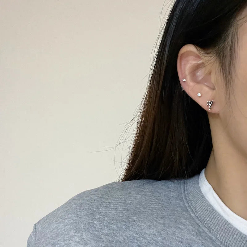 S925 Silver Heart Cross Stud Earrings Set Delicate Chain Earring for Women
