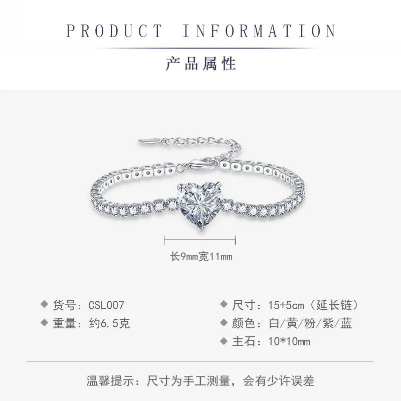 S925 Silver Heart Crystal Stone Women's Bracelet Deluxe Handjewelry