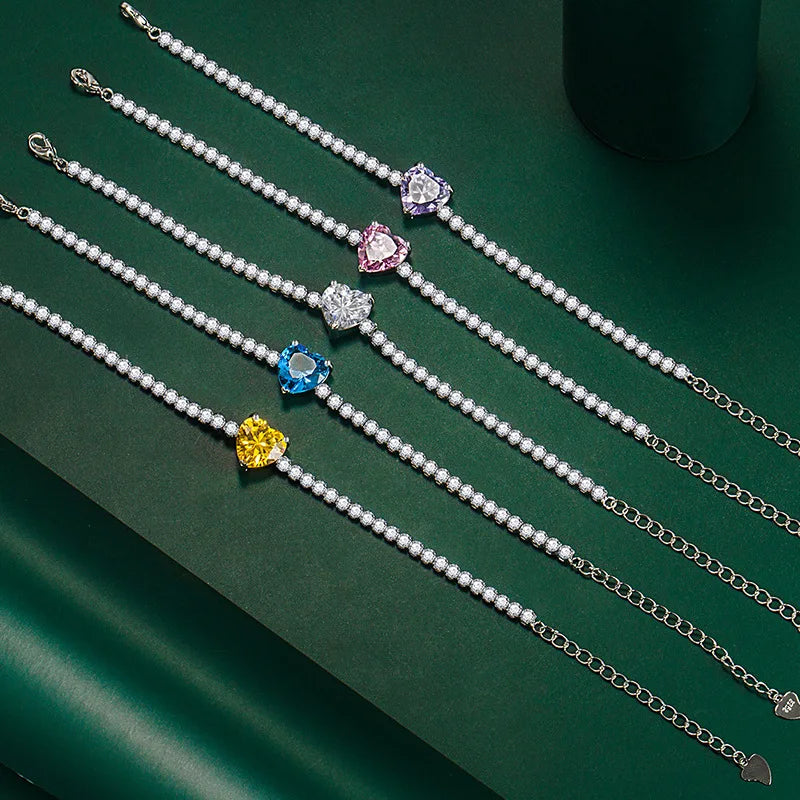 S925 Silver Heart Crystal Stone Women's Bracelet Deluxe Handjewelry