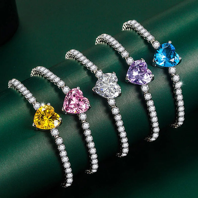 S925 Silver Heart Crystal Stone Women's Bracelet Deluxe Handjewelry
