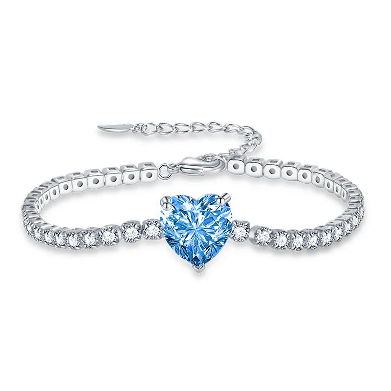 S925 Silver Heart Crystal Stone Women's Bracelet Deluxe Handjewelry