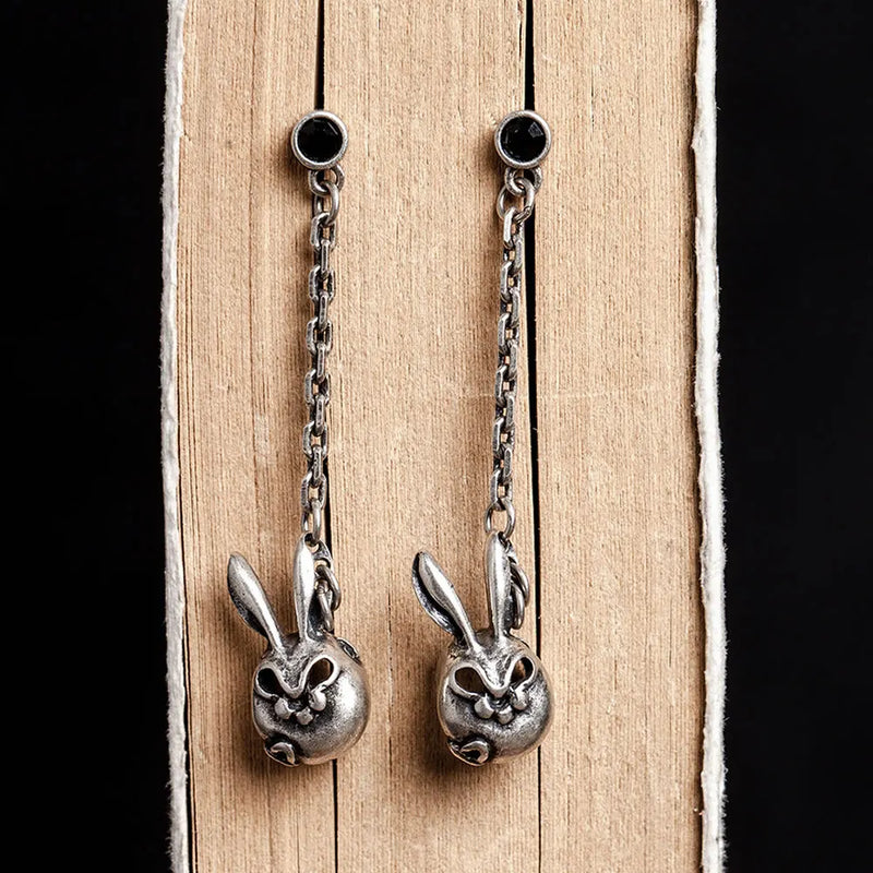 S925 Silver Fat Rabbit Dangle Earrings Vintage Punk Jewelry