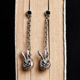 S925 Silver Fat Rabbit Dangle Earrings Vintage Punk Jewelry
