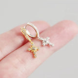 S925 Silver Cross Huggie Earrings 14K Filled Clip Earrings Zircon Ear Clips